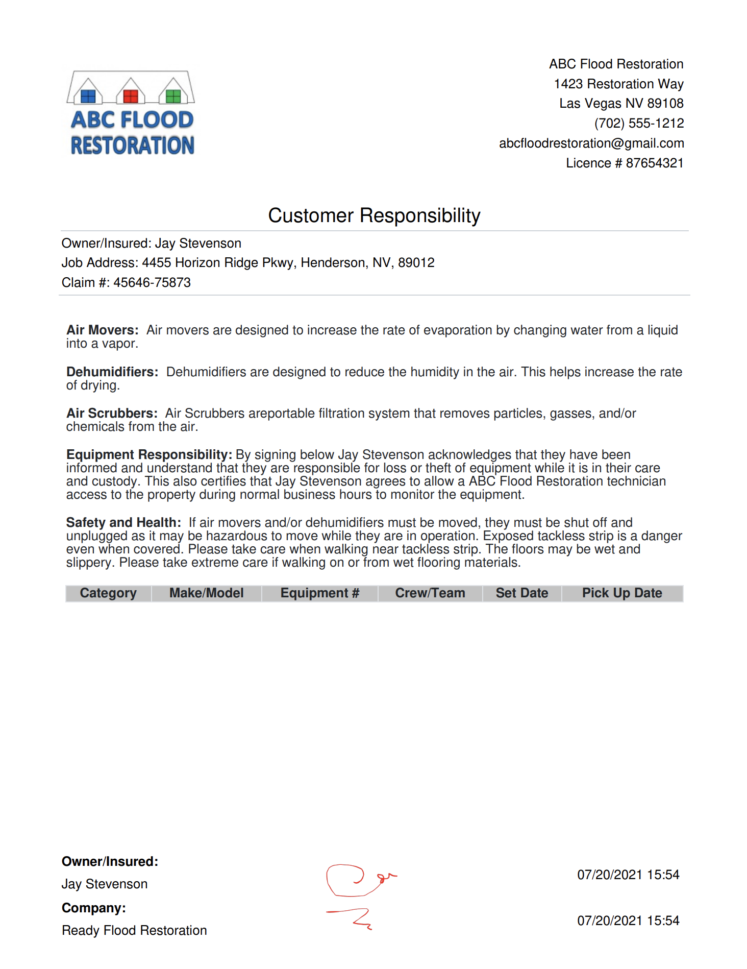 Customer Responsibility Forms