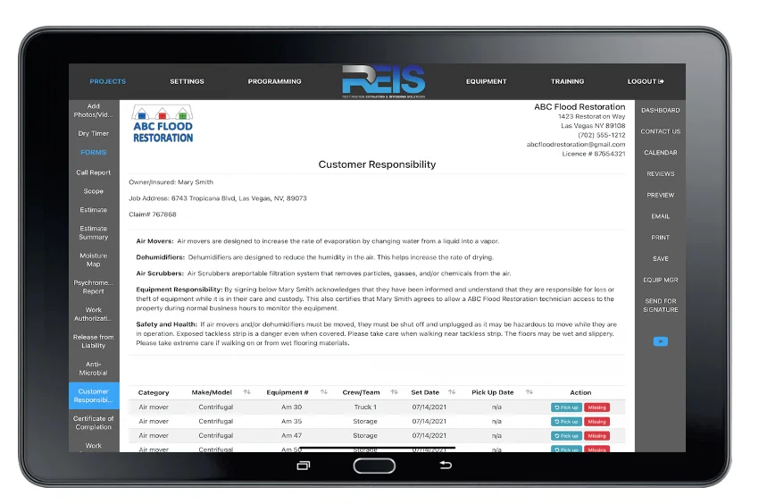 Restoration Estimating & Invoicing Solutions Feature: Equipment Inventory / Tracking